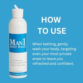 Man1 Man Oil- Gel de baño Man1, limpiador íntimo antiolor para el cuidado de la zona baja, hidrata y refresca el sexo masculino