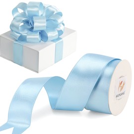 HUIHUANG Baby Blue Satin Wired Ribbon 1-1/2 inch Blue Wire Edge Ribbon for Bows, Gift Wrapping, Wreaths, Baby Shower Decor, Garland, Wedding Decorations, DIY Crafts-Continous 10 Yards