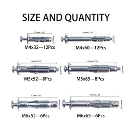 Rrina 52Pcs 6 Sizes Heavy Duty Zinc Plated Steel Molly Bolt Hollow Drive Wall Anchor Screws Assortment Kit for Drywall Sheetrock