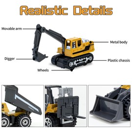 6 Pieces Construction Toys Trucks Set Diecast Metal Engineering Construction Vehicles- Forklift Excavator Dump Tractor Truck Kids Play Vehicles Cars for Boys 3-5 6 7 8 9 Birthday Gift