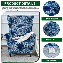CRFATOP Stretch 2 Piece Wingback Chair Cover Printed Wing Chair Slipcovers Spandex Fabric Wing Back Armchair Covers Furniture Protector with Elastic Bottom for Living Room Bedroom Wingback Chair,23