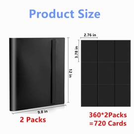 2-Pack Trading Card Binder, 9-Pocket Acid-free Side-Loading Album with 40 Sheets 720 Cards, Band Closure Sports Card Holder for Baseball, Football, Basketball, TCG, MTG, Photocard Collection (Black)