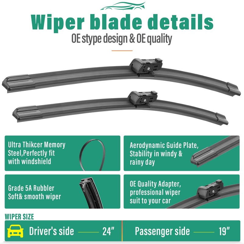 24" 19" 10" Windshield Wiper Blades Replacement for Honda CRV