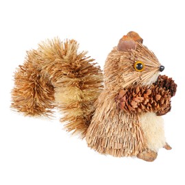 HOMSFOU Straw Woven Squirrel Christmas Straw Squirrel Figurine Holiday Xmas Tree Hanging Decor Animal Garden Sculpture Shelf Tabletop Ornament
