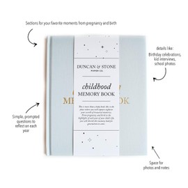 Childhood Memory Book - Elegant Child Memory Book For Kids Till Age 18 W/Guided Prompts, & More - Childhood Memory Journal (175 Pages, Sky Blue)