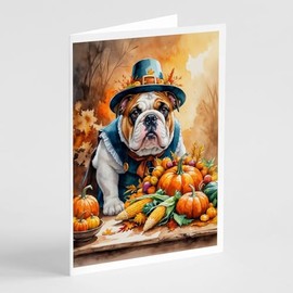 Caroline's Treasures English Bulldog Thanksgiving Greeting Cards Pack of 8 Blank Cards with Envelopes Whimsical A7 Size 5x7