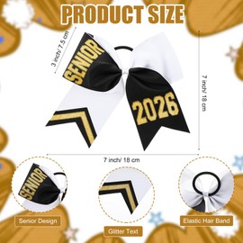 12 Pcs Senior 2026 Hair Bows with Glitter Letter Sparkly Bow Hair Accessories for Baseball, Rugby, Cheerleader, and Sport Teams(Black)