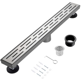 muschbath 36 Inch Linear Shower Drain, Brushed Nickel Shower Drain,Removable Grate, 304 Stainless Steel, Easy to Install and Clean for Bathrooms (Drain Base Not Included), LSD-01A-36S