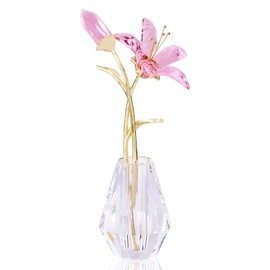 Kertari Birthday Present for Mom, Wife, Girlfriend, Women, Popular, Artificial Lily (Genuine), K9 Crystal, Lily Flower, Non-Withering, Indoor Decoration (Pink)