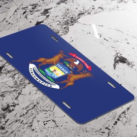 Michigan State Flag Vanity Front License Plate Tag Printed Full Color KCFP014