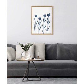Kate and Laurel Sylvie Indigo Tulips on White Framed Canvas Wall Art by Teju Reval of SnazzyHues, 18x24 Gold, Floral Art for Wall