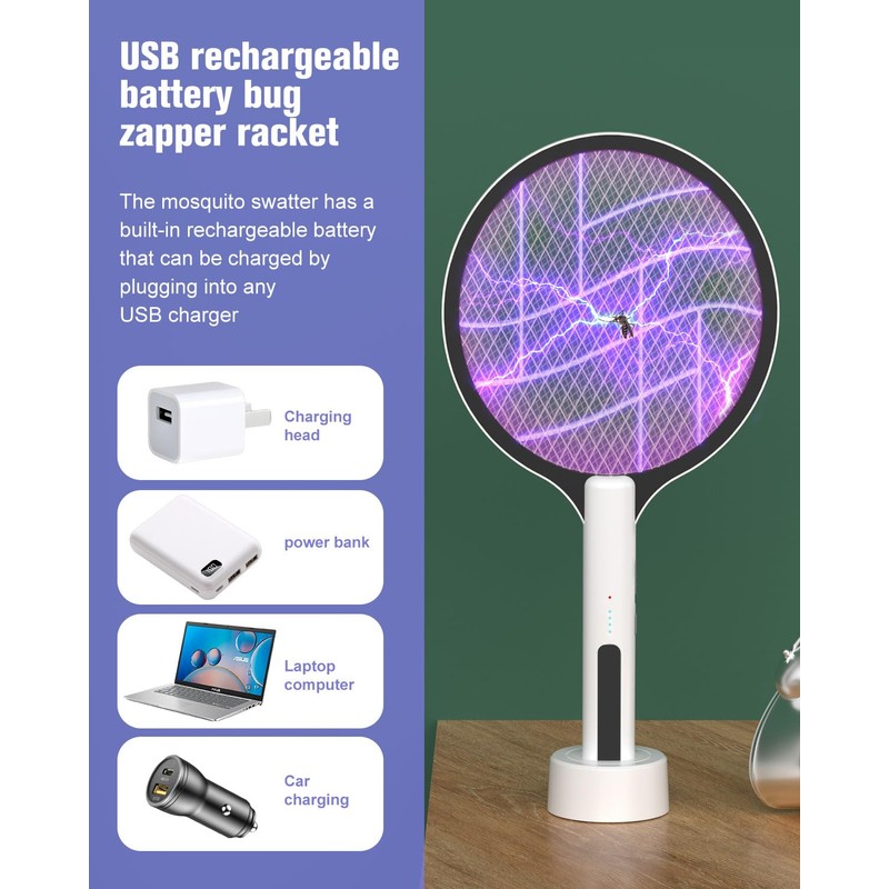 Electric Fly Swatter 4500V Bug Zapper Racket, 2 in 1