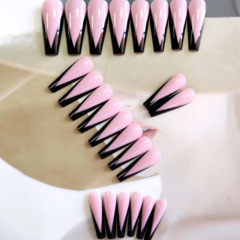 SINLOV 24 Pieces False Coffin Nails, Shiny Gradient Press on