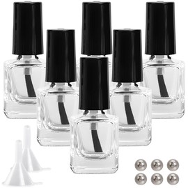 GORGECRAFT 6 Stück 5 ml Transparente Nagellackflaschen Mit Schwarzer Pinselkappe Leere Quadratische Nachfüllbare Nagellackflaschen Aus Glas Mit 6 Mischrührkugeln Und 2 Trichtern Für Nagelkunst
