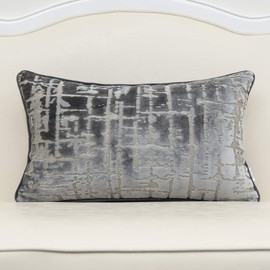 Alerfa 12 x 20 Inch Rectangle Geometrical Plaid Striped Embroidery Cut Velvet Cushion Case Luxury Modern Lumbar Throw Pillow Cover Decorative Pillow for Couch Sofa Living Room Bedroom Car, Silver Gray