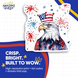 Patriotic Eagle Stickers - American Flag Hat - USA Pride Decals - 2 Pack - 5" Wide Design - Adheres to Laptops, Tumblers, and More - Made in The USA - AQS3176