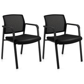 RELAX4LIFE Reception Waiting Room Chairs - 2PCS Reception Chairs w/Mesh Back, Armrests, Padded Seat, Lobby Chairs for Home School Meeting Church Conference, Stacking Office Guest Chairs Set of 2 (2)