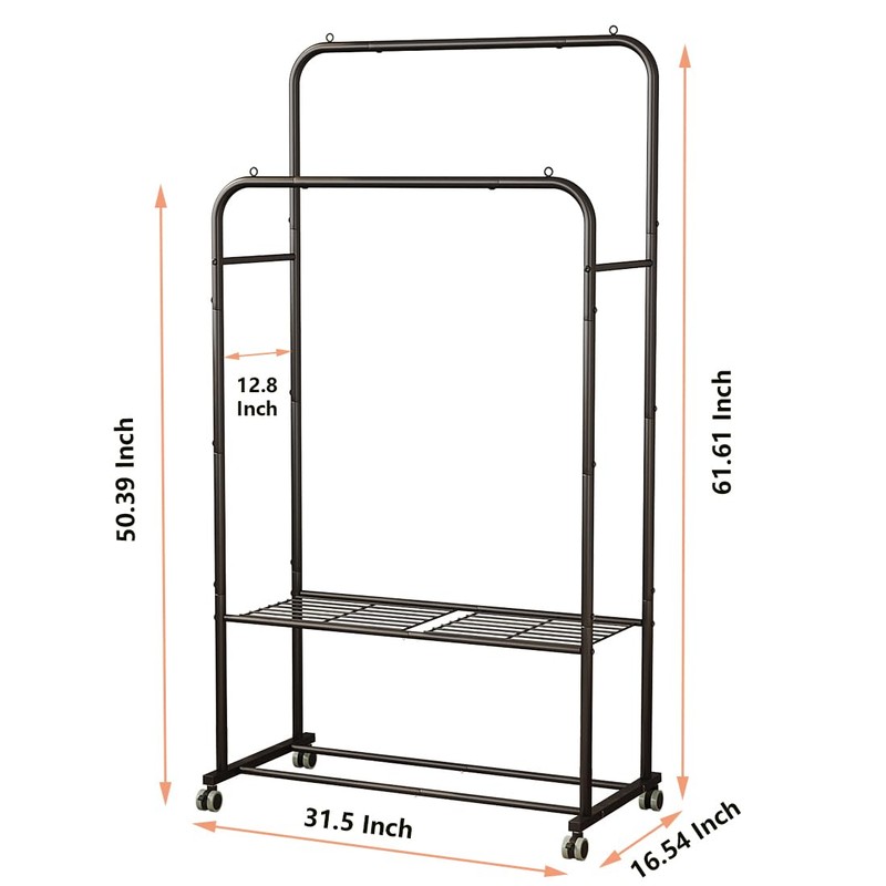 SUOERNUO Clothes Rack with Wheels Garment Rack for Hanging Heavy-Duty