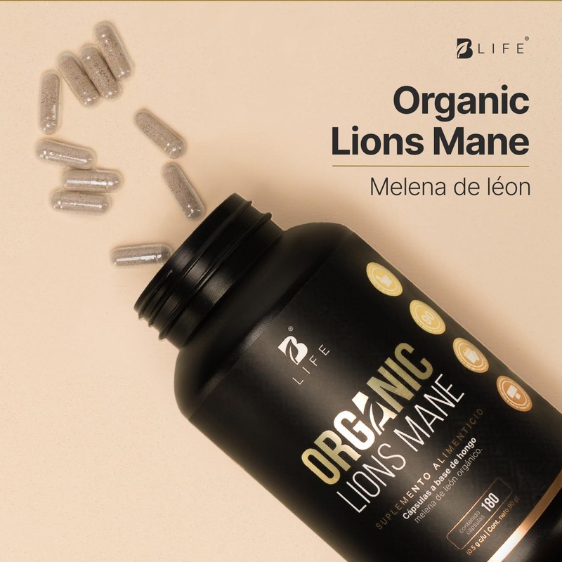 Hongo Melena de León 180 Cápsulas 1000 mg por porción.