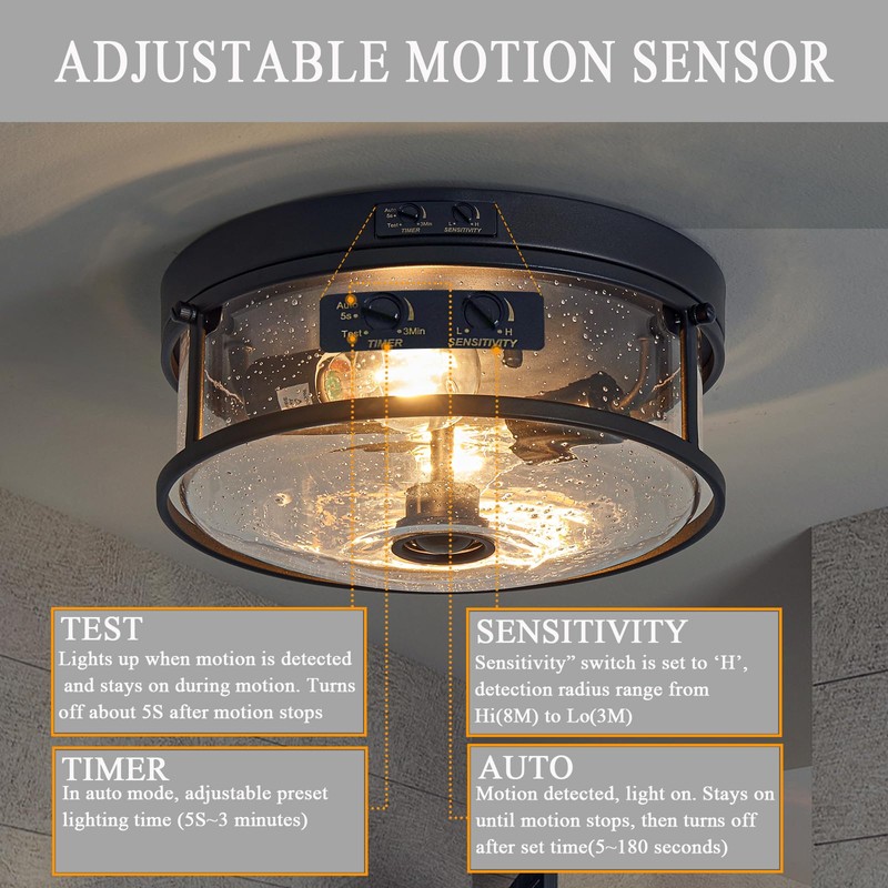 Outdoor Ceiling Light, 2-light Motion Sensor Flush Mount Ceiling Light
