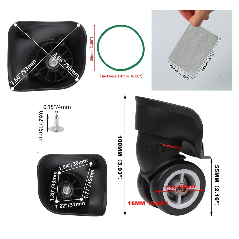 RDEXP 1 Pair Black Wheels Small Suitcase W042 Pack of