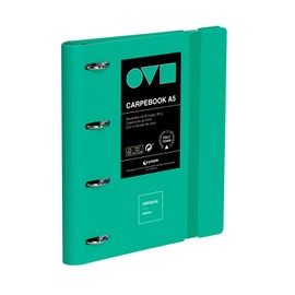 Grafoplas 4 Ring Binder A5 Polyfoam Strong Ultra Light Minimalist Turquoise with Refill Round Rings 25mm Perfect for School Supplies