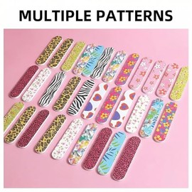 100 limas de uñas estampadas, tableros profesionales de grano 180, herramientas de manicura y pedicura compactas y portátiles, diseño de patrón elegan