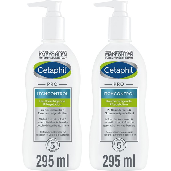 CETAPHIL PRO ItchControl Skin Soothing Care Lotion 2 x 295 ml, for Neurodermatitis & Eczema Prone Skin, Relieves Itchy, Irritated Skin, with Shea Butter, Filaggrin and Ceramide Building Blocks