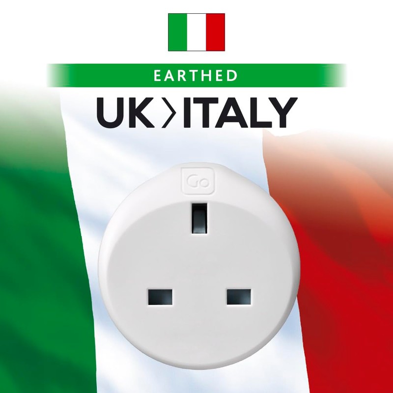 Go Travel UK to Italy Earthed Compact Travel Adaptor Convertor
