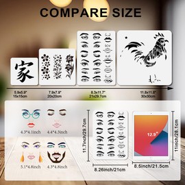 MAYJOYDIY 2Pcs Facial Features Stencil Eyes Nose Mouth Art Craft Stencils 11.7×8.3inch Reusable Glasses Beard Tie Template Set for Painting on Wood Furniture Canvas Wall Paper Decor