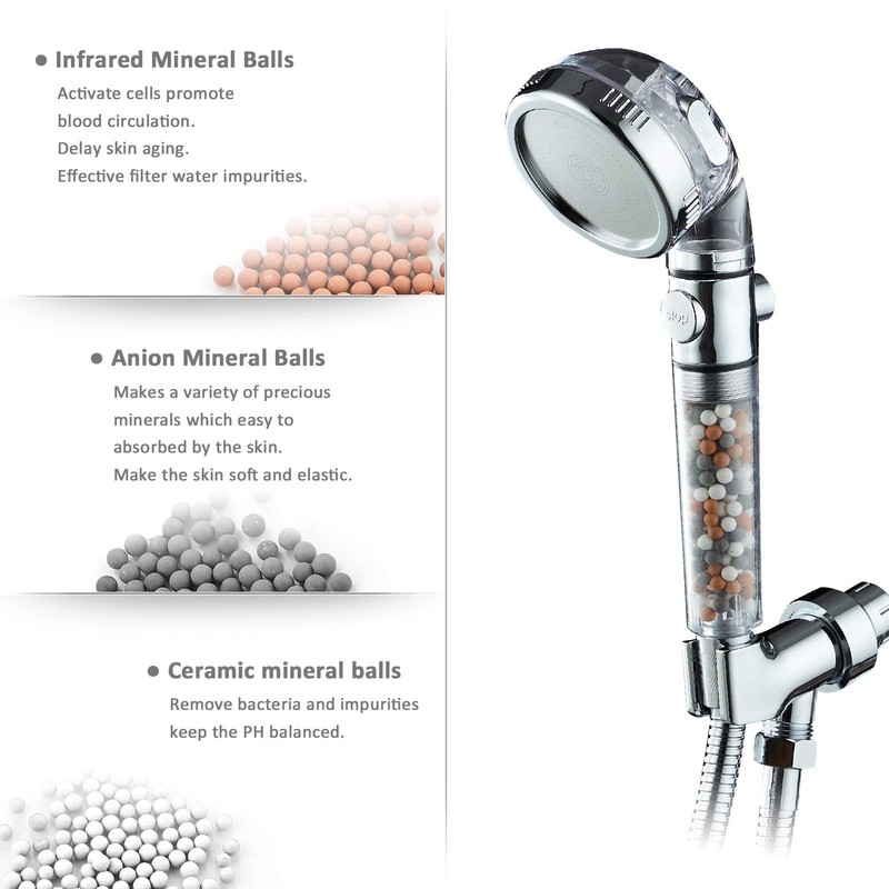 Filtered Shower Head with Purifying Beads – 3 Function High