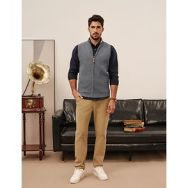 PJ PAUL JONES Sweater Vests for Men Casual Full Zip Sleeveless Vests for Jazz Bar Light Grey, M