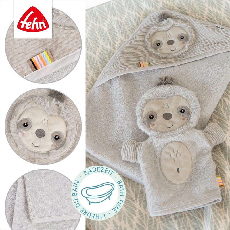 Fehn Sloth Hooded Bath Towel, Terry Towelling Bath Towel with