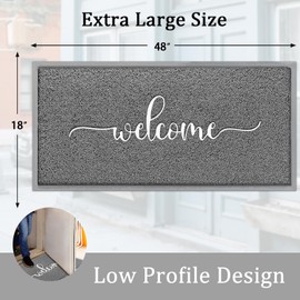AAZZKANG Long Door Mat Non Slip Welcome Mats for Front Door 48"x18" Outdoor Ultra Absorb Mud Easy to Clean Indoor Doormat for Entry High Traffic Areas Grey