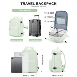 Simple Travel Backpack For Women Men,Carry on Backpack for Traveling on Airplane,Mochila de Viaje,Frontier Airlines Personal Item Travel Bag,Waterproof Luggage Backpack with USB Charging Port(Green)