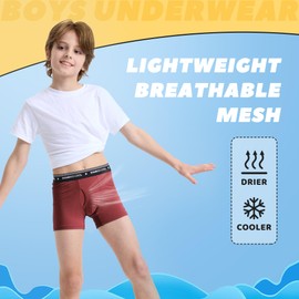 BAMBOO COOL Boys' Big Performance Boxer Briefs Breathable Moisture-Wicking Mesh Underwear Multicolor 6 Pack