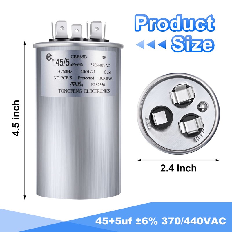 Frienda 45+5 MFD 45/5 uf ±6% 370V or 440V VAC