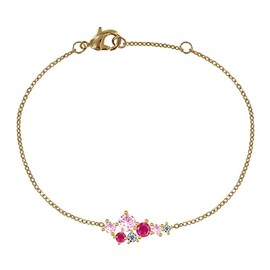 LES POULETTES BIJOUX - Gold Plated Bracelet 7 Round Rhinestones - Pink