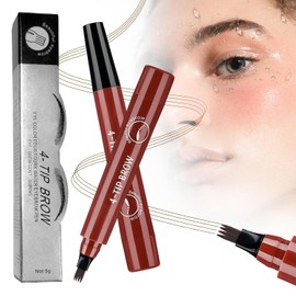 2025 Upgrade Microblading Eyebrow Pencil, 3D Waterproof 4-Tip Magic Eye Brow Pen, Natural Makeup Long-Lasting Fine Stroke Magic Eyebrow Pencil (Reddish Brown)