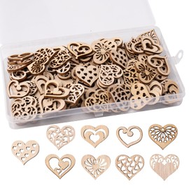FRUHLING 100 Pieces Wooden Hearts Decorative Wooden Hearts Wedding Wooden Hearts for Crafts Diameter 3 cm Heart Wooden Discs for Gift Tags Birthday Christening Valentine's Day Wedding Decoration Table