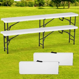 Plastic Folding Benches 6 Foot 2 Pack, Portable Outdoor Bench with Handle & Lock for Picnic Camping Dining Soccer Entertaining Activities, 660LBS, No Assembly, White