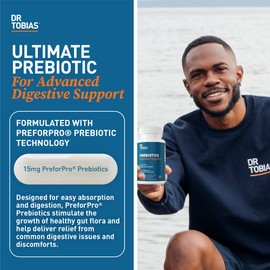 Dr. Tobias Prebiotics Digestive Support, Advanced Prebiotic Supplement for Gut Health, Immune Function & Boost for Probiotics for Women & Men, Vegan, Non-GMO, 60 Capsules, 60 Servings