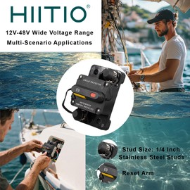 HIITIO 30A Circuit Breaker for Boat Trolling Motor Marine ATV Vehicles Stereo Audio Battery Solar System, Waterproof Manual Reset Switch, DC 12V-48V (30 Amp)