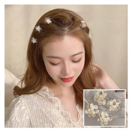 Hair Clip, Pearl, Flower, Small, Adult, Cute Hair Clip, Hair Accessories, Flower Pearl, Petite, Mini, Easy to Install, Just Fasten, Set of 4, Compac, White