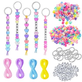 Keychain Making Kit, 566 Pcs Keyring Making Kit with Letter Beads, Colorful Heart Beads and Cords, DIY Craft Kit for Handmade Keychains, Backpack Charms, Party Favors