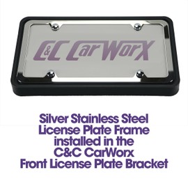 C&C Car Worx Front and Rear License Plate Brackets and 2 Silver Stainless Steel Frames to fit 2018 2019 Subaru WRX & STI at Special Bundled Discount