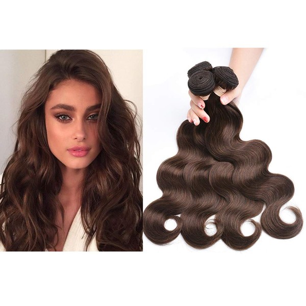 Mila Dark Brown 3-Piece Human Hair Bundles Body Wave 100% Remy Brazilian Human Hair Wefts Extensions Wavy Dark Brown 2#