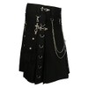 Scottish Designer Black Fashion Gothic Kilt with Silver Chains (Belly