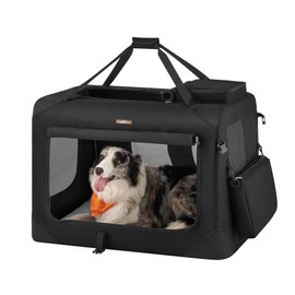 Feandrea 32 Inches Collapsible Soft Dog Crate, Portable Travel Dog Crate for Indoor and Outdoor Use, Dog Carrier Kennel with Safety Zippers, for Living Room, Car, Travelling, Camping, Black UPDC80H