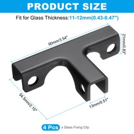 uxcell 4Pcs Glass Fixing Clip, for 11-12mm T-Shaped Glass Combination Fixing Bracket, Aluminum Alloy Reinforced Clip Clamp for Glass Display Cabinet, Fish Tank (Black)